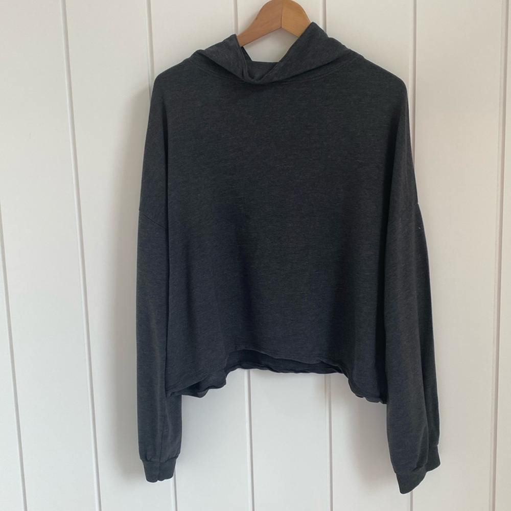 Lightweight grey, slightly cropped, Canadian made mock neck